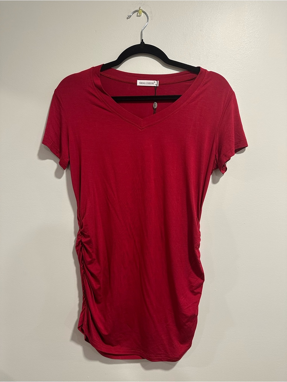 New Red V-Neck Short Sleeve Side Ruched Women's Nursing Top Medium Maternity